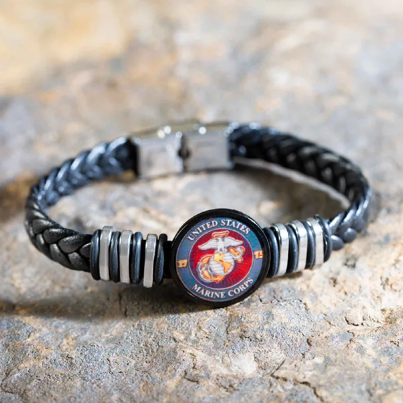 USMC Two-tone Braided Leather Bracelet