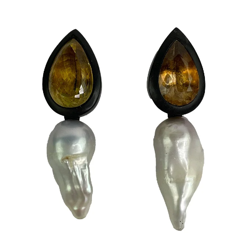 BAROQUE PEARL / CITRINE EARRINGS