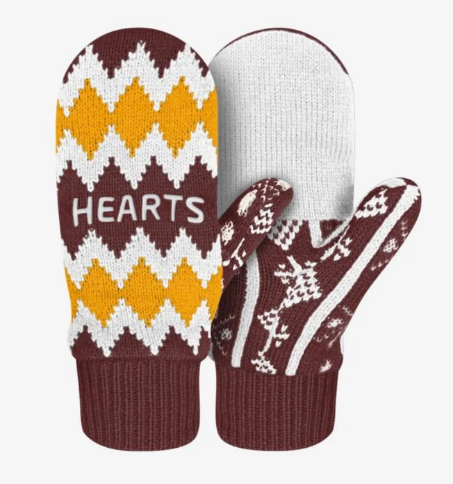 Hearts Mittens Maroon/ Gold