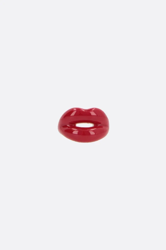 Hotlips enameled silver ring