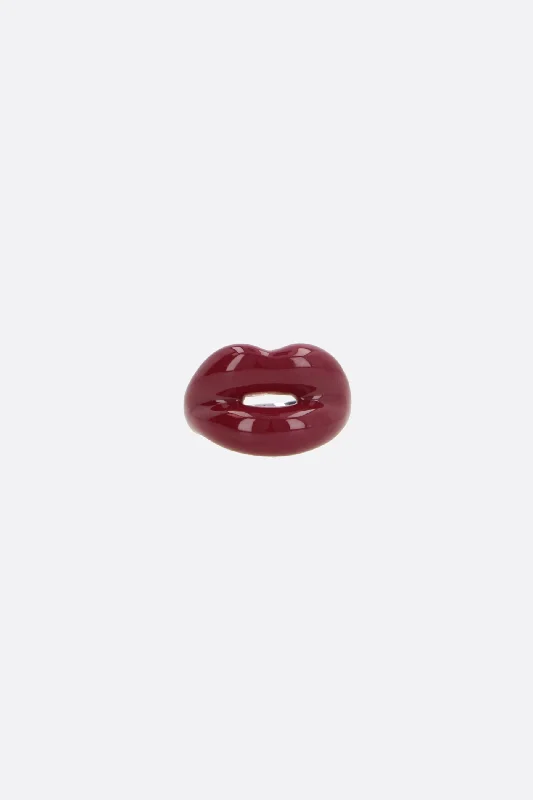 Hotlips enameled silver ring