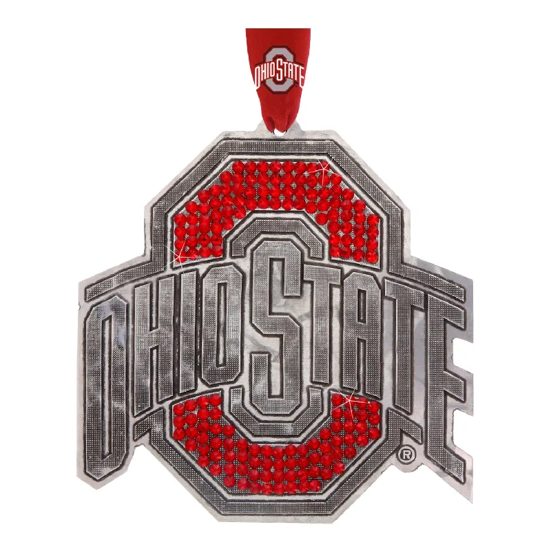 Ohio State Buckeyes Limited Edition Silver Primary Logo Ornament with Crystals