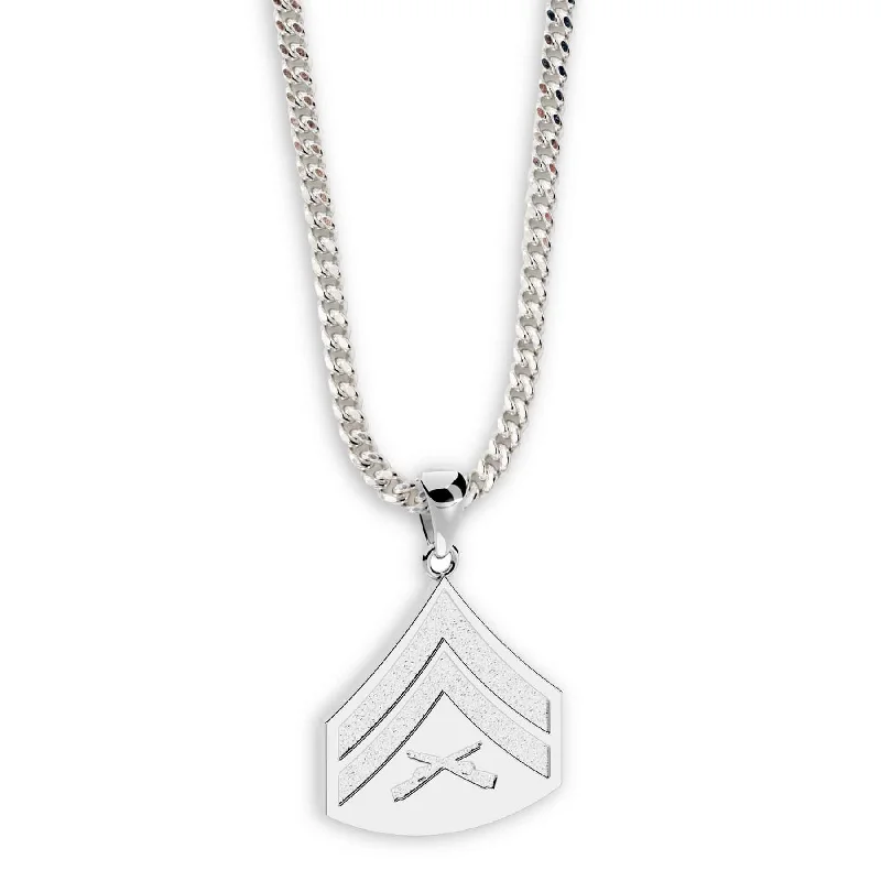 5/8" Corporal Rank Pendant With Curb Chain - Sterling Silver