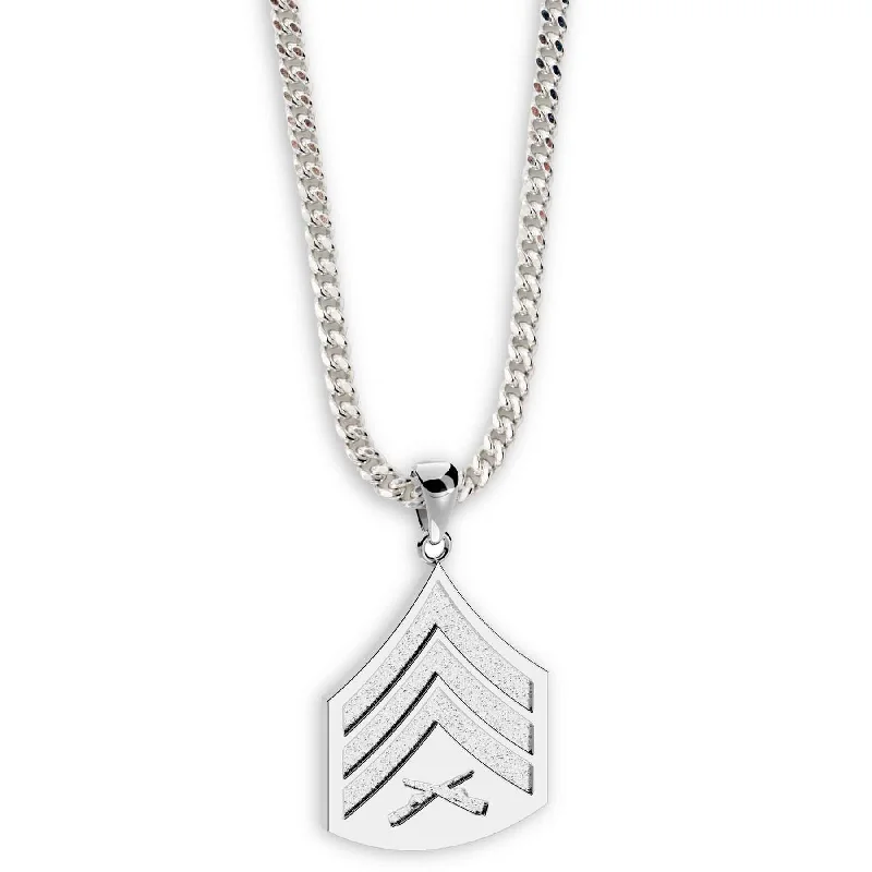 5/8" Sergeant Rank Pendant With Curb Chain - Sterling Silver