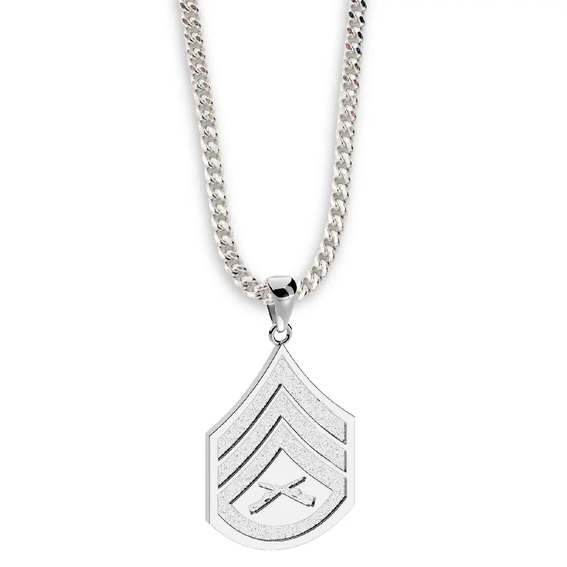 3/4" Staff Sergeant Rank Pendant With Curb Chain - Sterling Silver