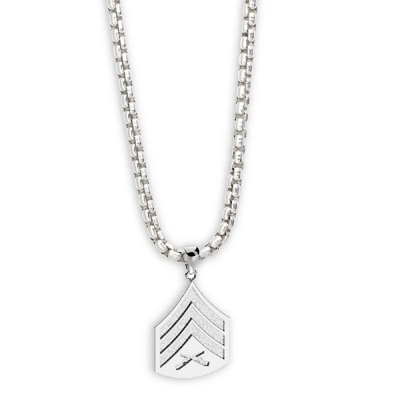 5/8" Sergeant Rank Pendant With Box Chain - Sterling Silver