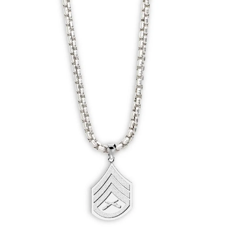 3/4" Staff Sergeant Rank Pendant With Box Chain - Sterling Silver