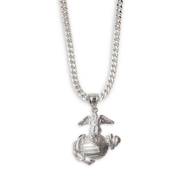 ½" Eagle, Globe, and Anchor Pendant With Curb Chain - Sterling Silver