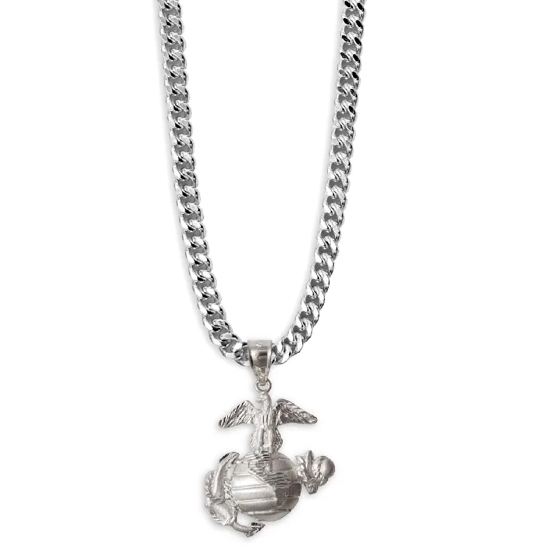 1-1/4" Eagle, Globe, and Anchor Pendant With Curb Chain - Sterling Silver