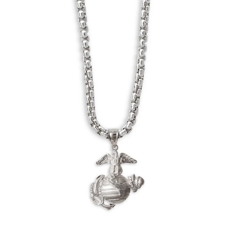 1-1/4" Eagle, Globe, and Anchor Pendant With Box Chain - Sterling Silver