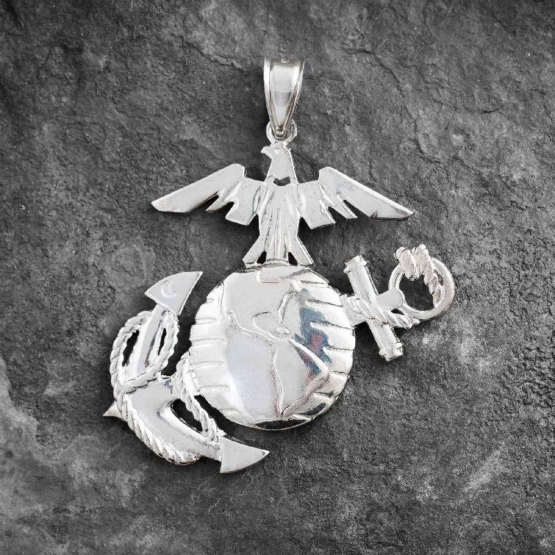 2" Eagle, Globe, and Anchor Pendant - Sterling Silver