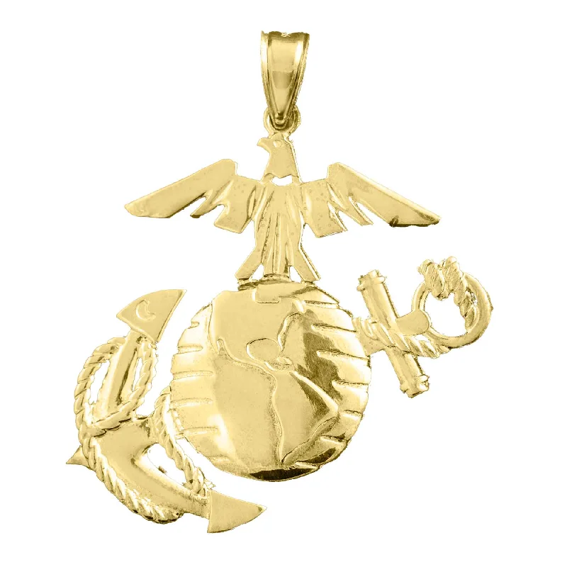 2" Eagle, Globe, and Anchor Pendant - 10k Gold