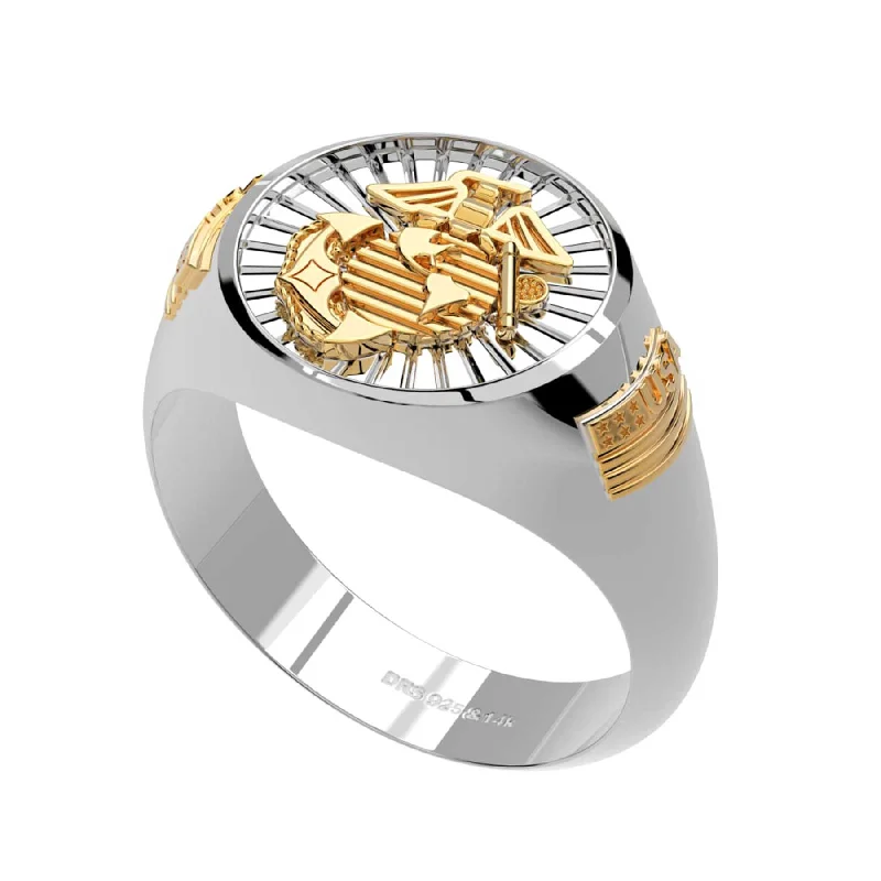 Sterling Silver Ring With 14k Gold EGA and Customizable Side Emblems