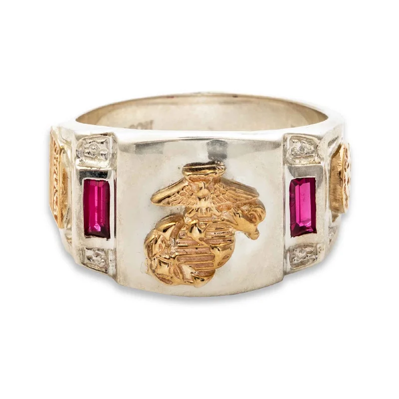 Silver Ring With 14K Gold EGA, Synthetic Rubies- Customizable