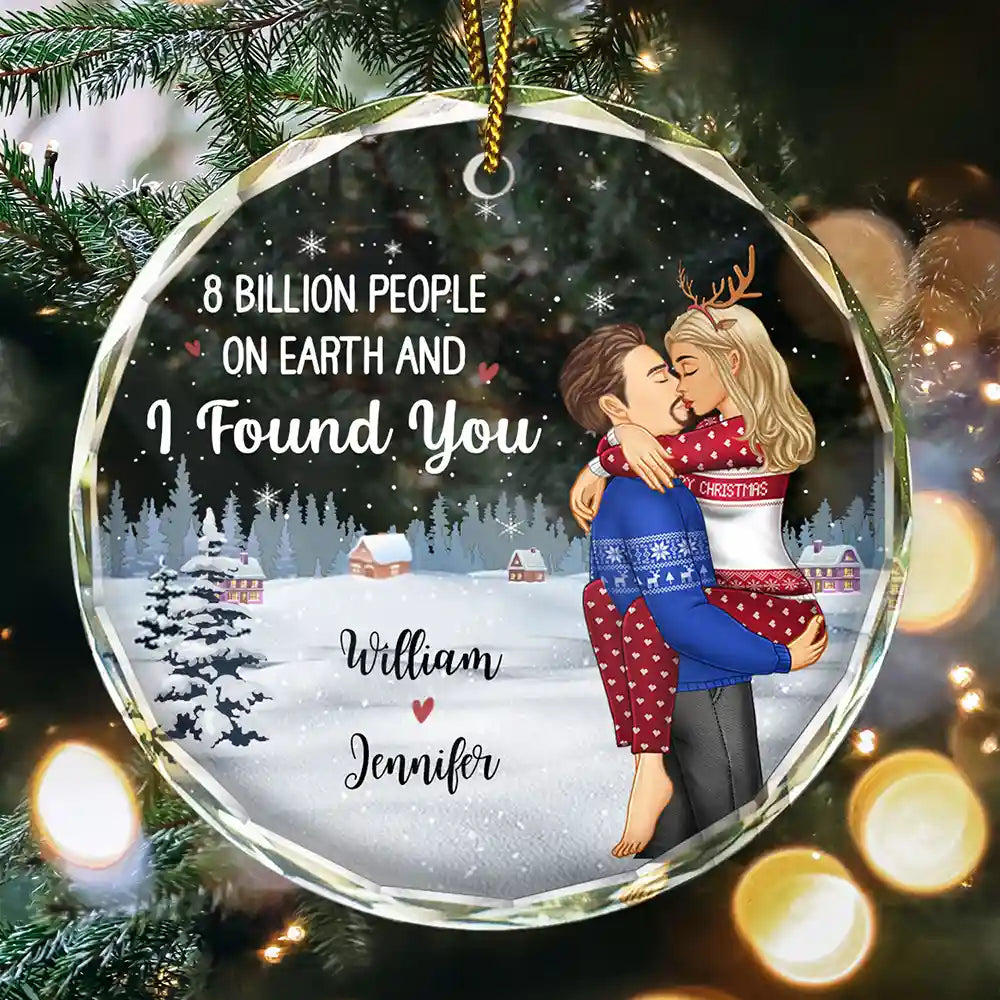 8 Billion People On Earth Couple Christmas - Personalized Circle Glass Ornament