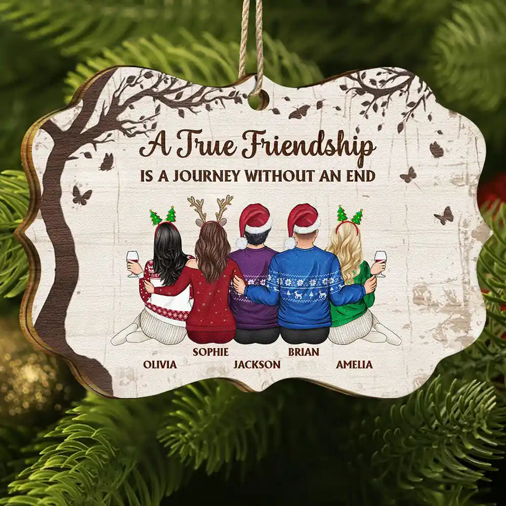 A True Friendship Is A Journey - Personalized Medallion Wooden Ornament