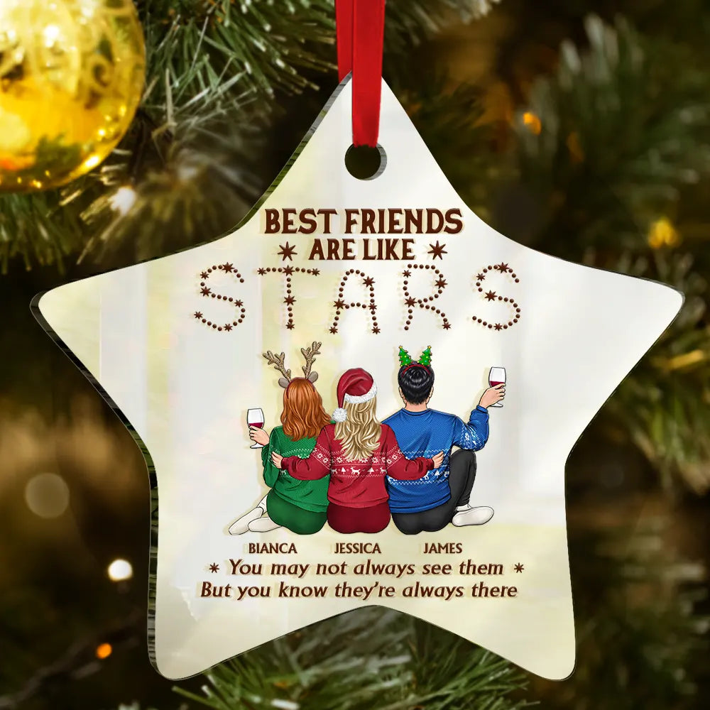 Best Friends Are Like Stars - Personalized Custom Shaped Mirror Ornament