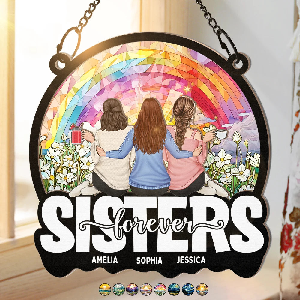 Bestie Sisters Forever - Personalized Window Hanging Suncatcher Ornament