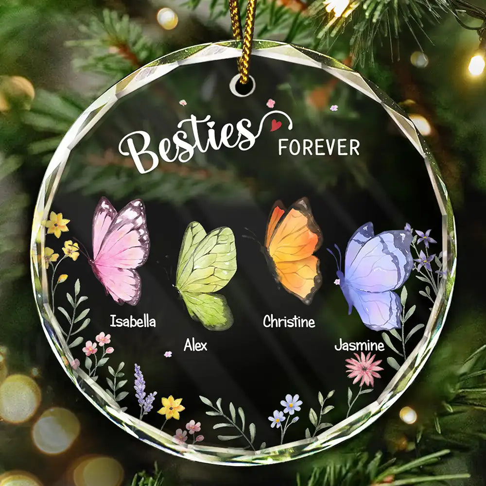 Besties Sisters Forever Butterfly - Personalized Circle Glass Ornament