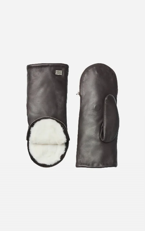 Betrice Zipper Mittens With Faux Fur In Mushroom