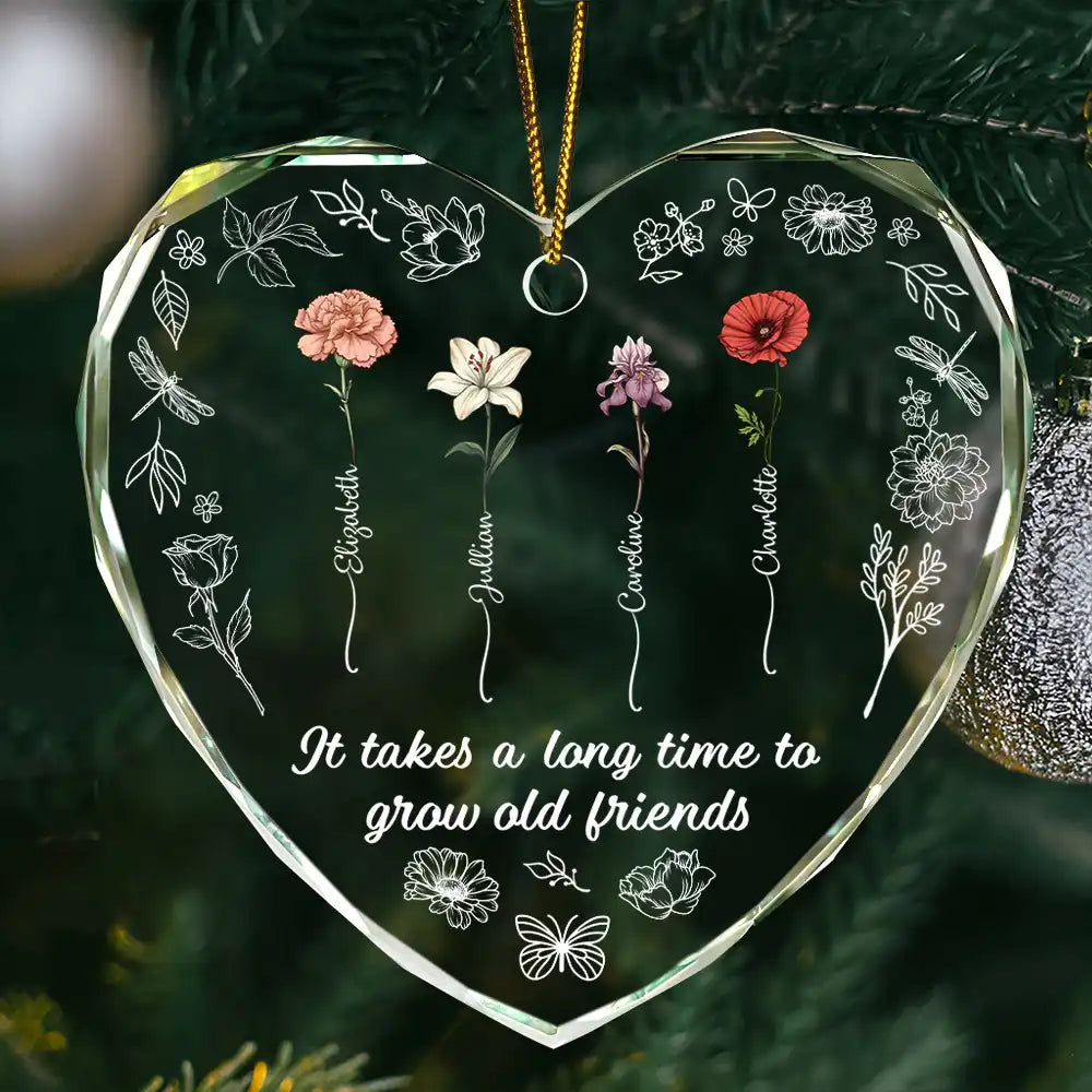 Birth Flower Grow Old Friends - Personalized Glass Ornament