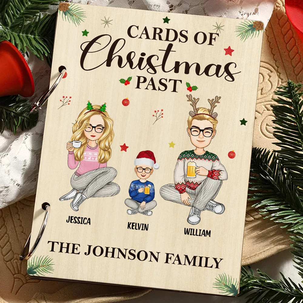 Cards Of Christmas Past Cartoon Family - Personalized Card Keeper, Card Holder