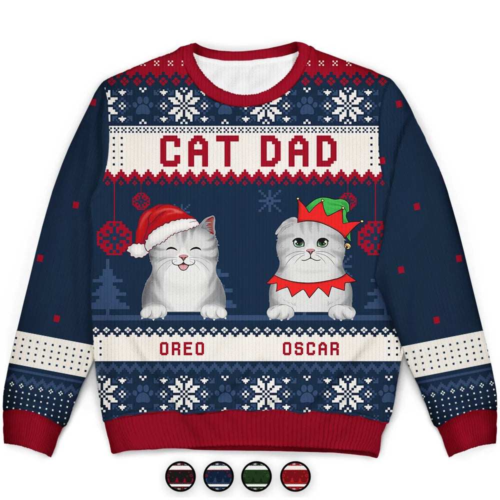 Cat Dad Cat Mom Christmas - Personalized Unisex Ugly Sweater