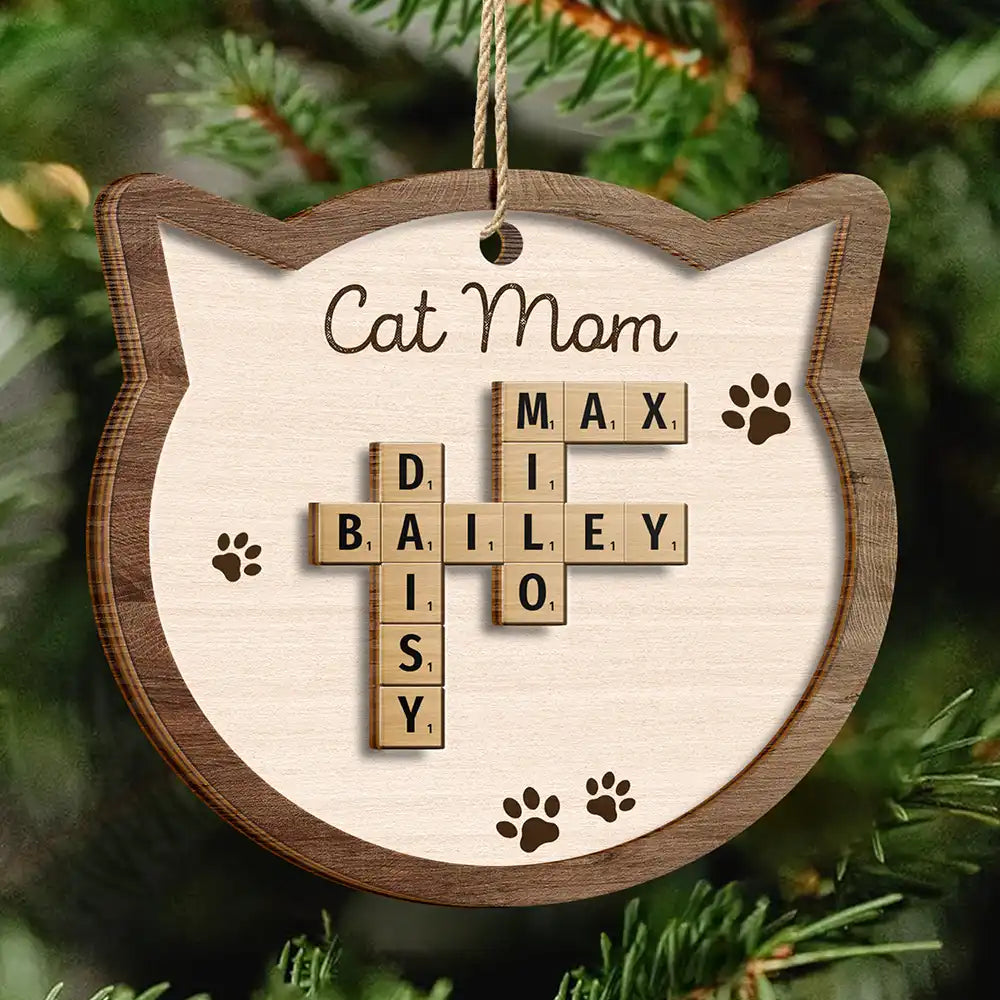 Cat Mom Mum Dad Crossword Scrabble - Personalized 2-Layered Wooden Ornament