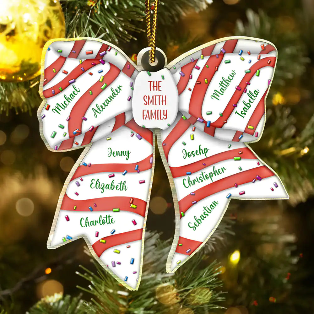 Chistmas Bow Family Name - Personalized Custom Shaped Acrylic Ornament