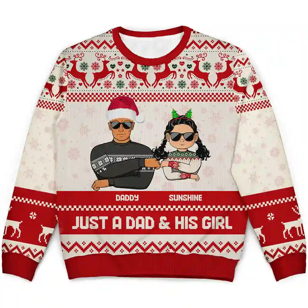 Christmas A Dad & His Girl - Personalized Unisex Ugly Sweater