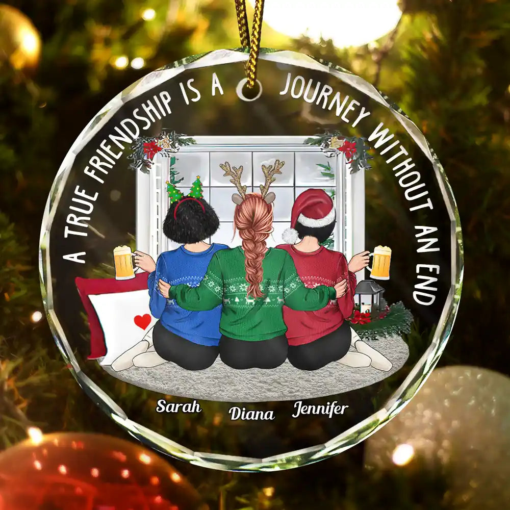 Christmas A True Friendship - Personalized Circle Glass Ornament