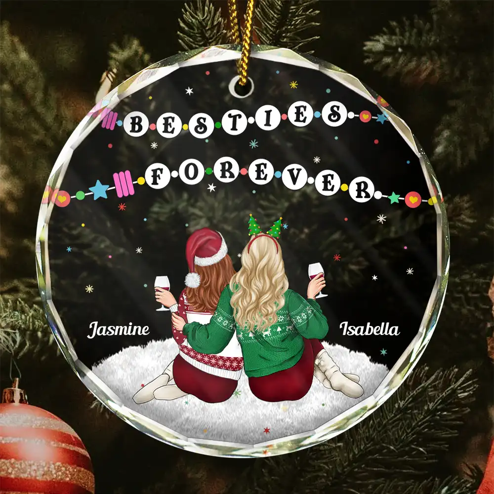 Christmas Besties Forever Bracelets - Personalized Circle Glass Ornament