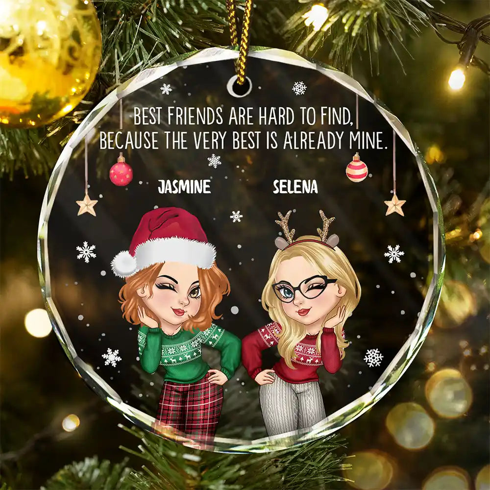 Christmas Cartoon Best Friends Are Hard To Find - Personalized Circle Glass Ornament