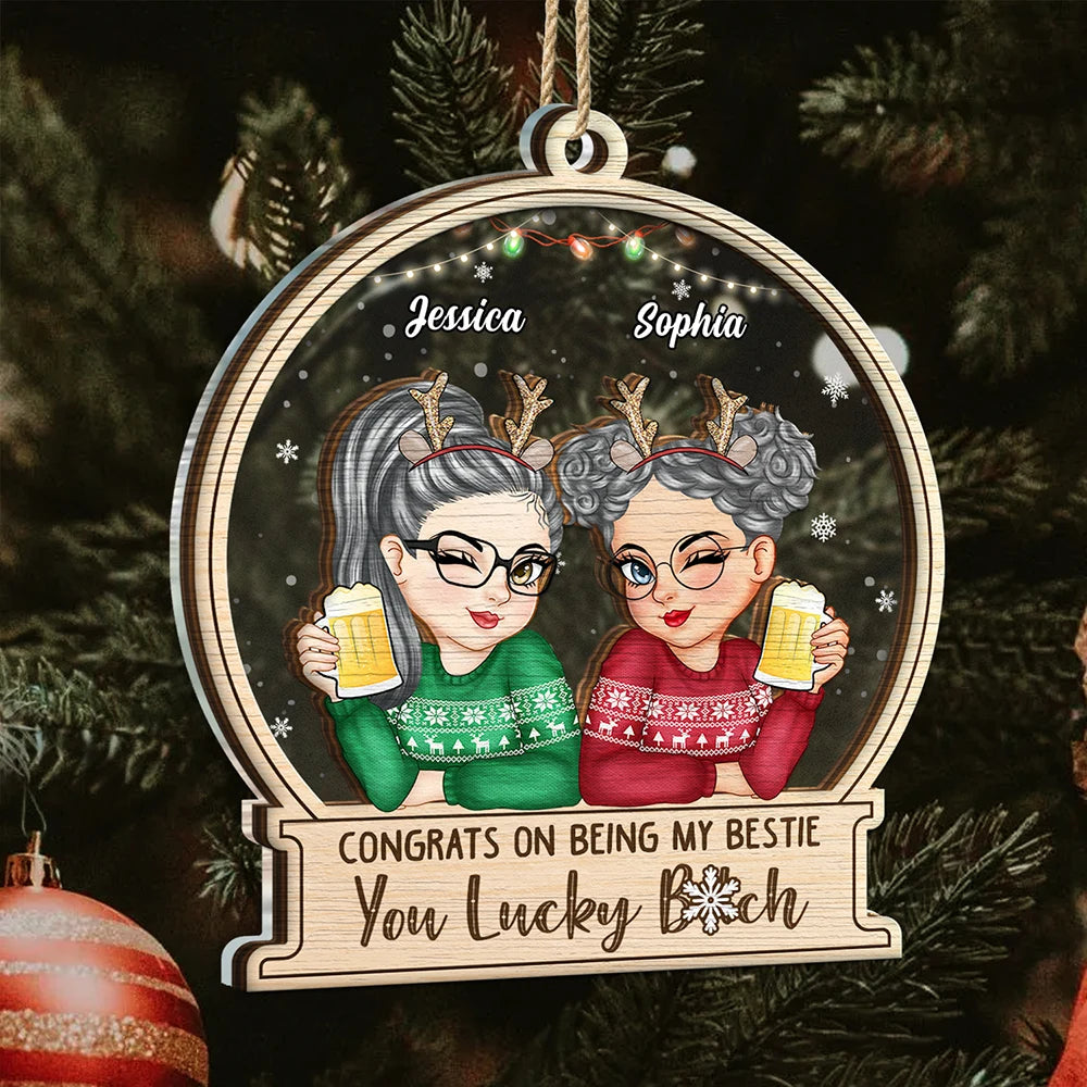 Christmas Congrats On Being My Bestie Sister - Personalized 2-Layered Mix Ornament