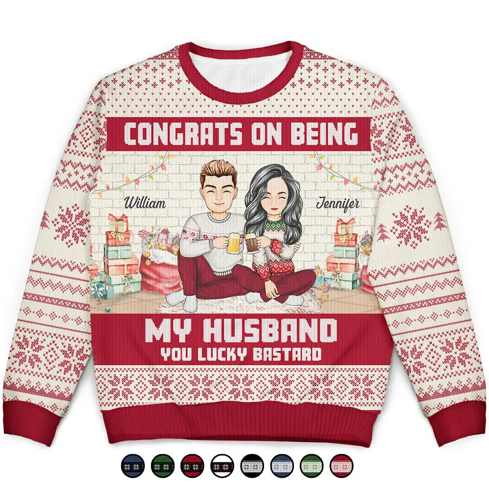 Christmas Congrats On Being My Husband - Personalized Unisex Ugly Sweater