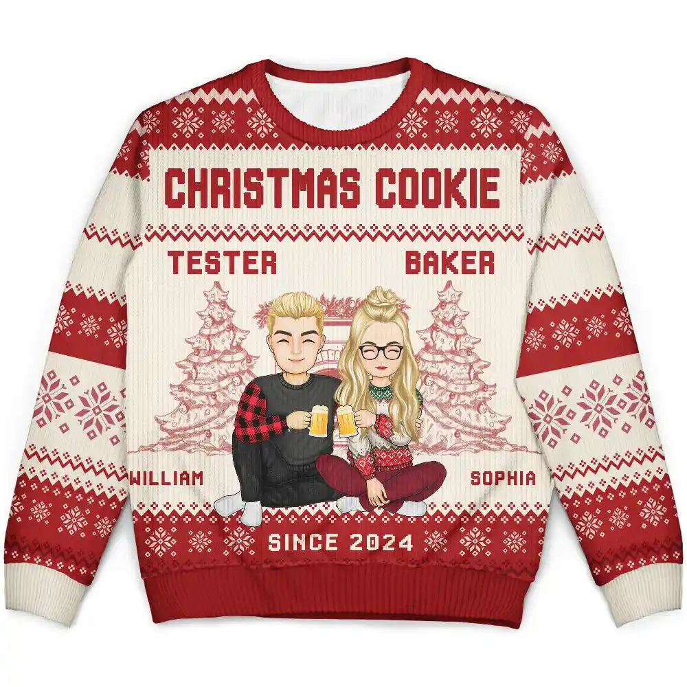 Christmas Couple Cookie Tester & Baker - Personalized Unisex Ugly Sweater