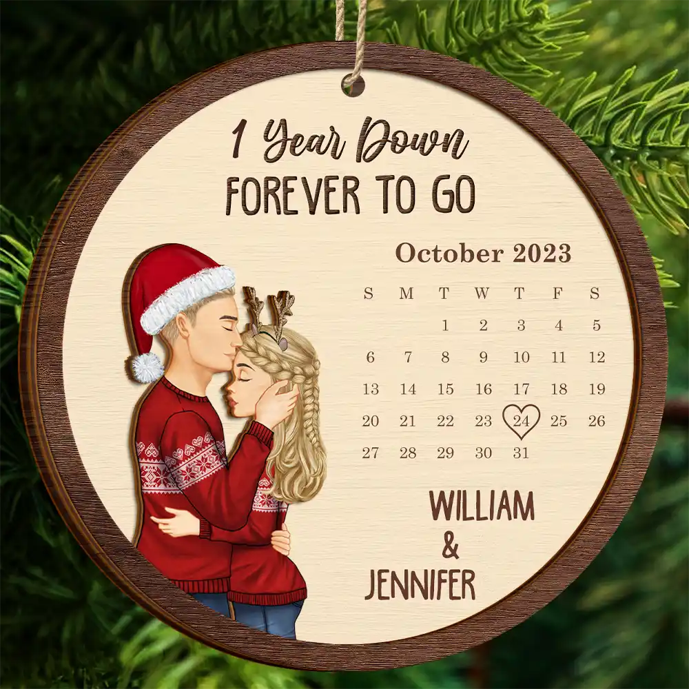 Christmas Couple Forever To Go First Christmas Together - Personalized 2-Layered Wooden Ornament