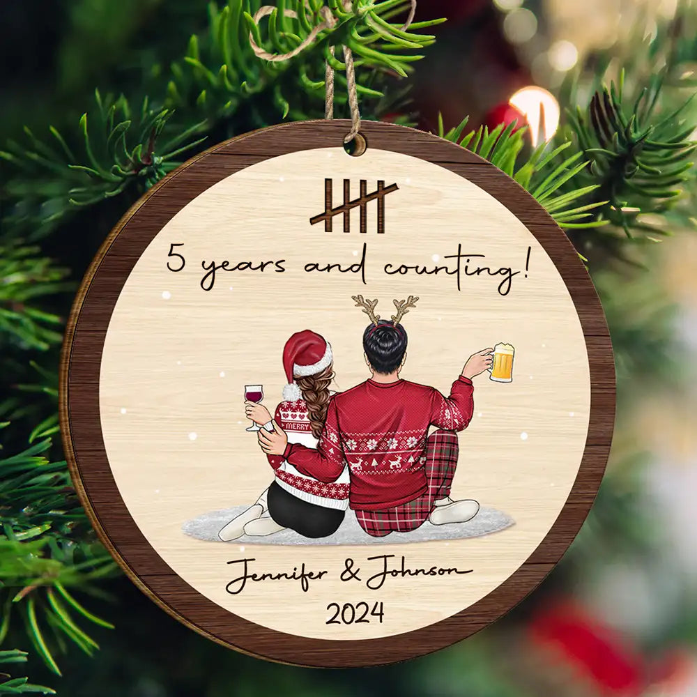 Christmas Couple Years And Counting - Personalized Custom Shaped Wooden Ornament