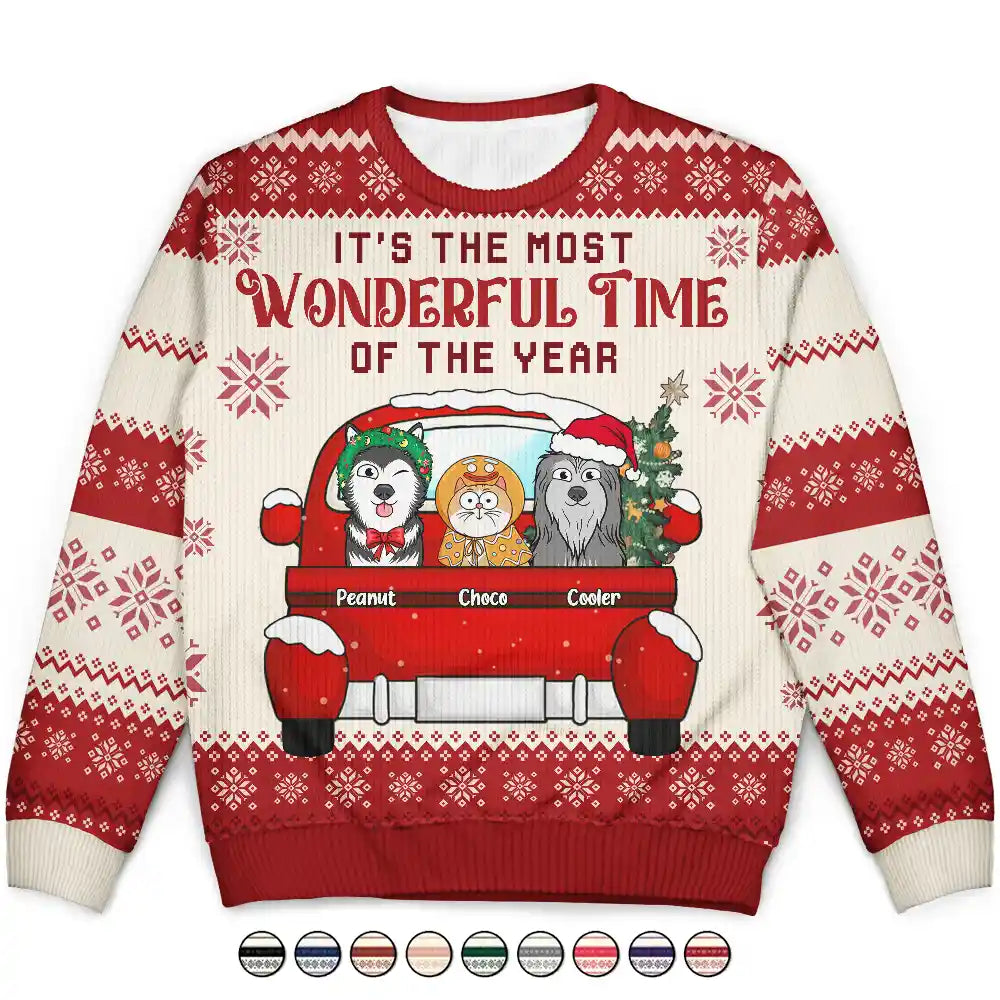 Christmas Dogs Cats It's The Most Wonderful Time Of The Year - Personalized Unisex Ugly Sweater