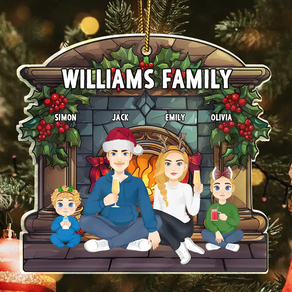 Christmas Family Fireplace Family Name - Personalized Custom Shaped Acrylic Ornament