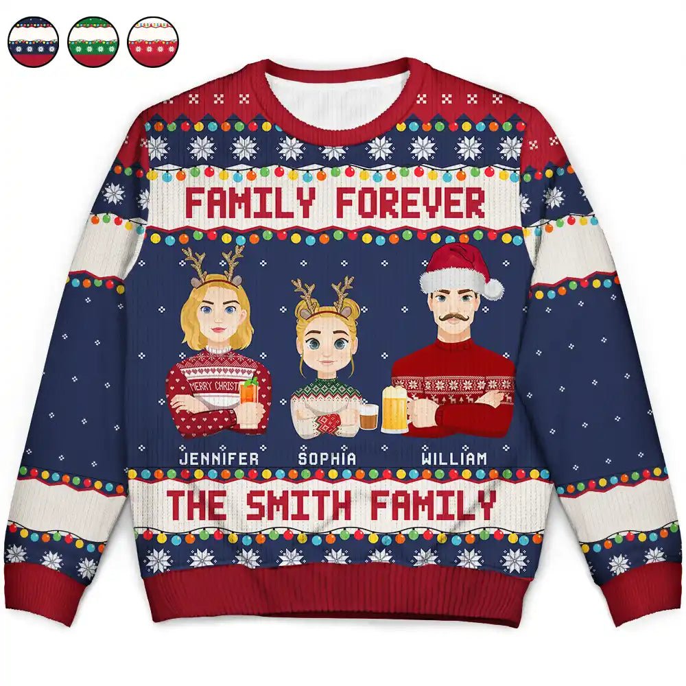 Christmas Family Forever This Is Us Flat Art - Personalized Unisex Ugly Sweater