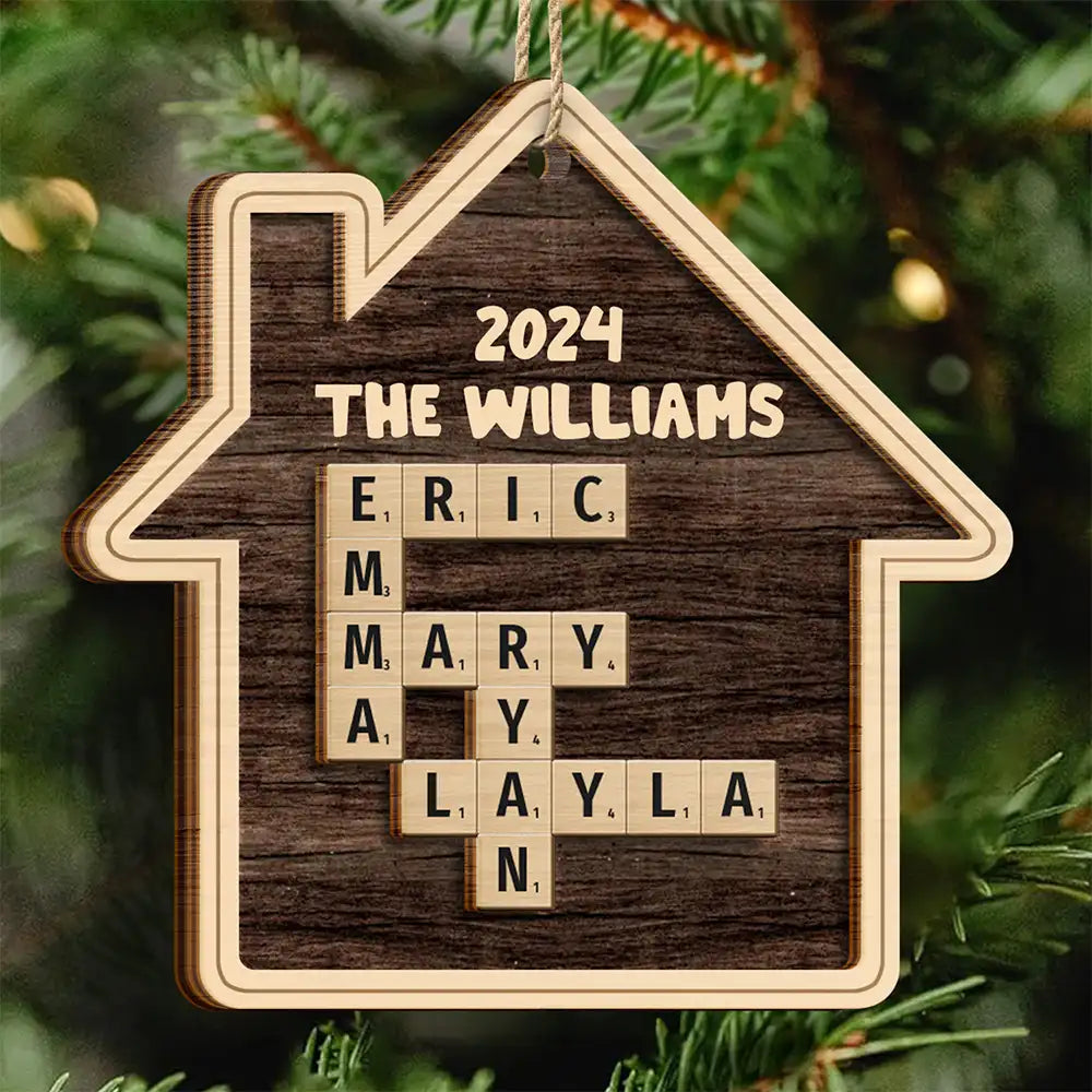 Christmas Family House Crossword Scrabble - Personalized 2-Layered Wooden Ornament