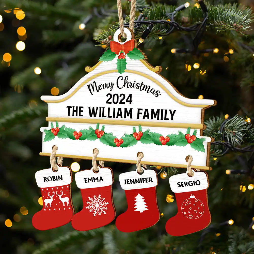 Christmas Family Stockings - Personalized Wooden Ornament With Wooden Tag