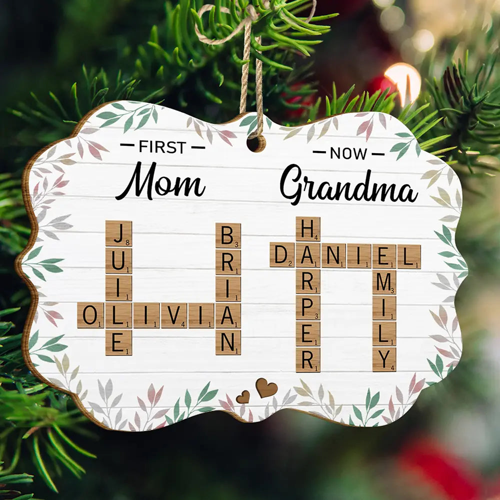 Christmas First Mom Now Grandma Crossword Scrabble - Personalized Custom Shaped Wooden Ornament