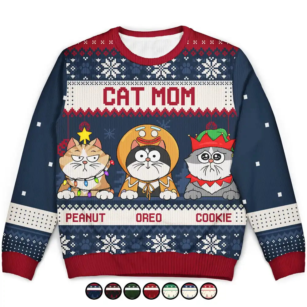 Christmas Funny Cat Mom Pet Lover Dog Person - Personalized Unisex Ugly Sweater