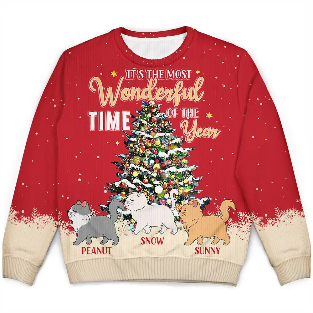 Christmas Funny Cats Walking In A Whisker Wonderland - Personalized Unisex Ugly Sweater