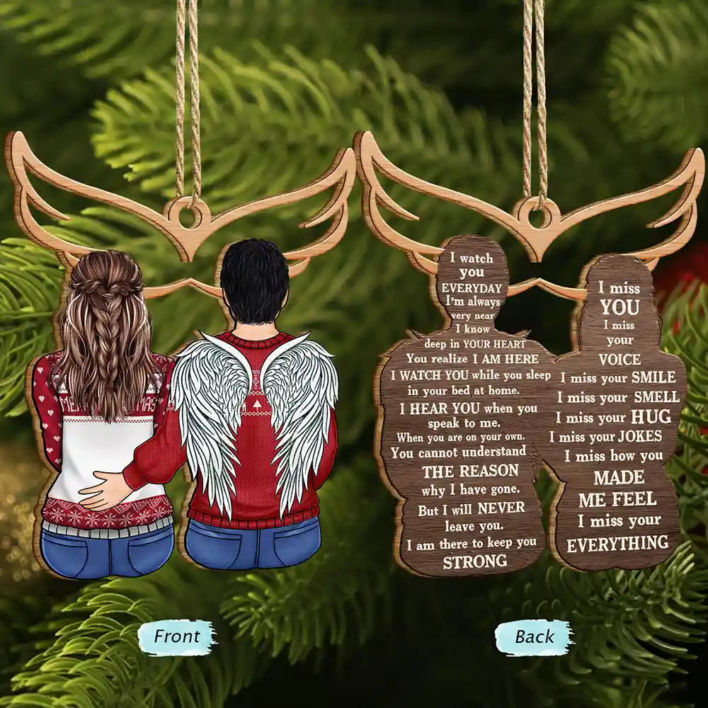 Christmas Memorial I Miss You Backside - Personalized Wooden Ornament Print 2 Sides