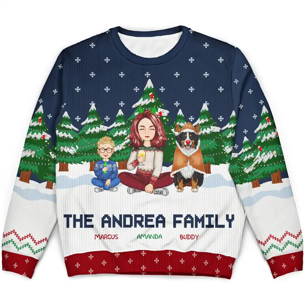 Christmas Single Parent Family In The Forest A Whole Lot Of Love - Personalized Unisex Ugly Sweater