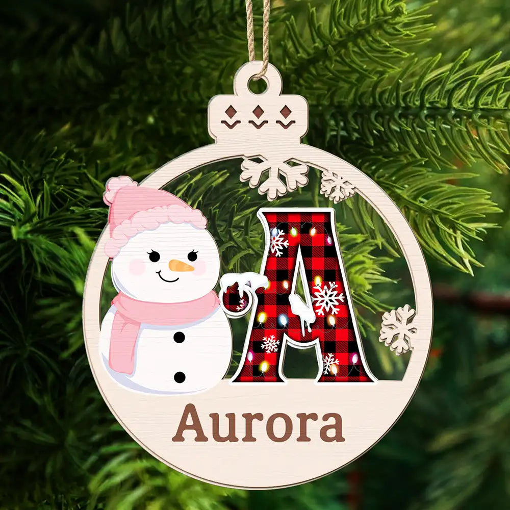 Christmas Snowman Plaid Monogram - Personalized 2-Layered Mix Ornament