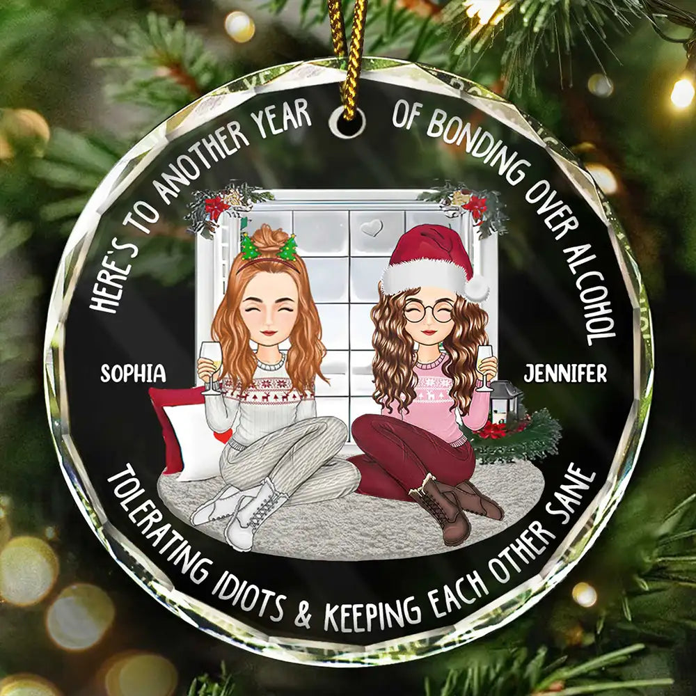 Christmas Window Bestie Here's To Another Year Of Bonding - Personalized Circle Glass Ornament